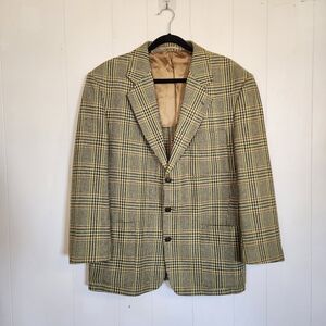 Vintage Mens Wool Plaid Blazer Sport Coat Jacket Rene Lezard Half Lined Business
